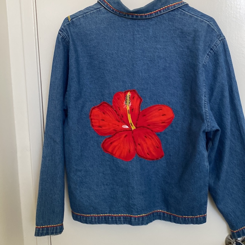 Embroidered and embellished oversized denim Jacket - Picture 3 of 5